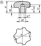 Empuñaduras en estrella similares a DIN 6336 de acero inoxidable, forma C, agujero ciego, pulgadas