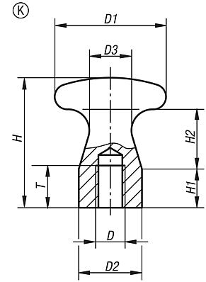 Botones planos, rosca interior