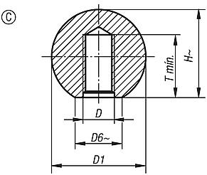 Botones esféricos termoplásticos DIN 319 ampliada, forma C, con rosca de plástico