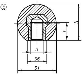 Botones esféricos de acabado natural DIN 319 ampliada, forma E, con casquillo roscado