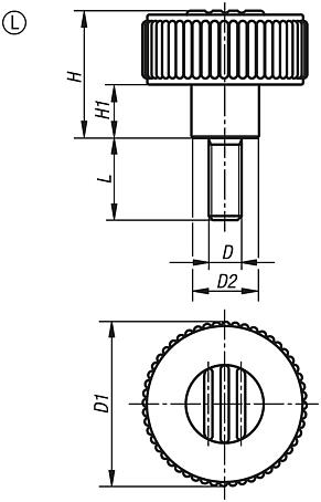 Moletas forma L con rosca exterior,