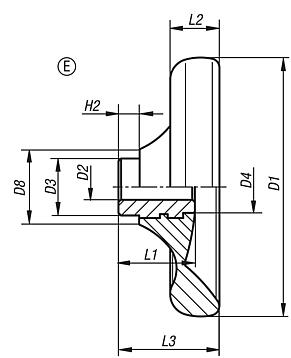 Volantes de disco sin empuñadura, casquillo de acero inoxidable, forma E con agujero de referencia