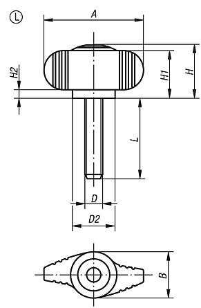 Empuñaduras de mariposa "Miniwing" de plástico detectables por metal con rosca exterior