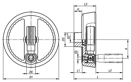 Ruedas de mano de dos radios de aluminio con empuñadura cilíndrica plegable, forma C, con agujero de referencia y chavetero