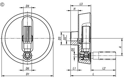 Volantes de disco de aluminio con empuñadura cilíndrica plegable, forma C, con agujero de referencia y chavetero