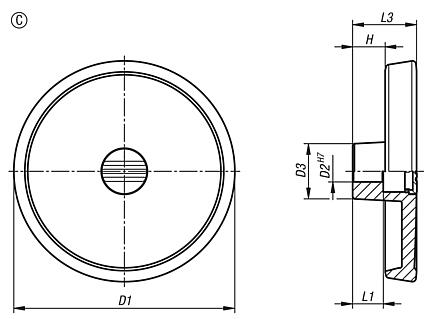 Volantes de disco de aluminio sin empuñadura, forma C con agujero de referencia y chavetero