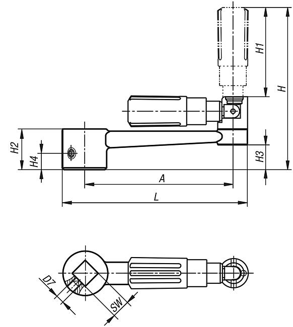 Manivelas de mano de acero inoxidable con empuñadura cilíndrica plegable y hembra cuadrada