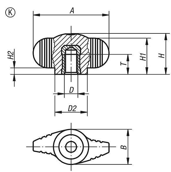 Empuñaduras de mariposa "Miniwing" antiestáticas con rosca interior