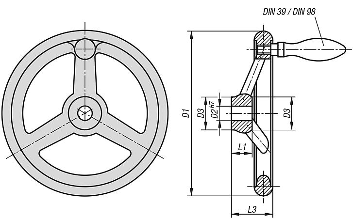 Volantes DIN 950 de aluminio con empuñadura bombeada fija - inch