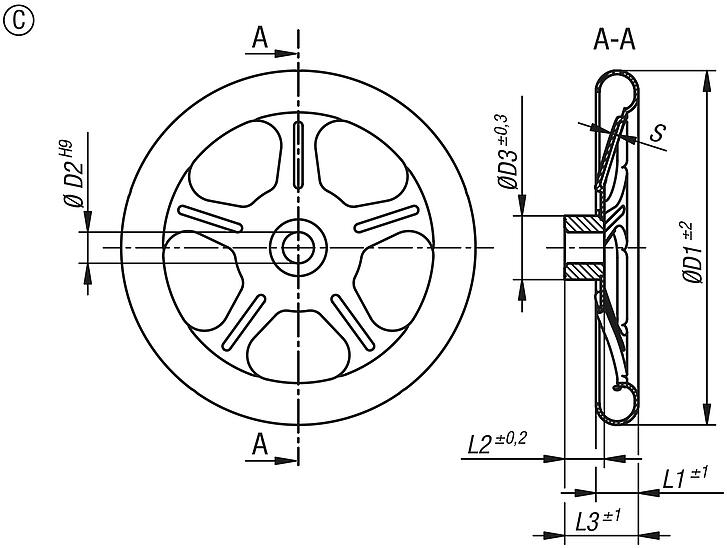 Volantes de chapa de acero inoxidable, forma C, 5 radios