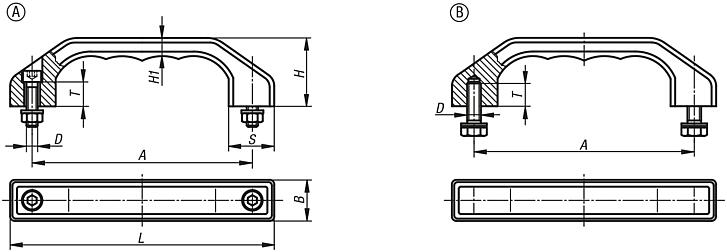 Empuñaduras curvas de acero inoxidable con inclinación por los dos lados