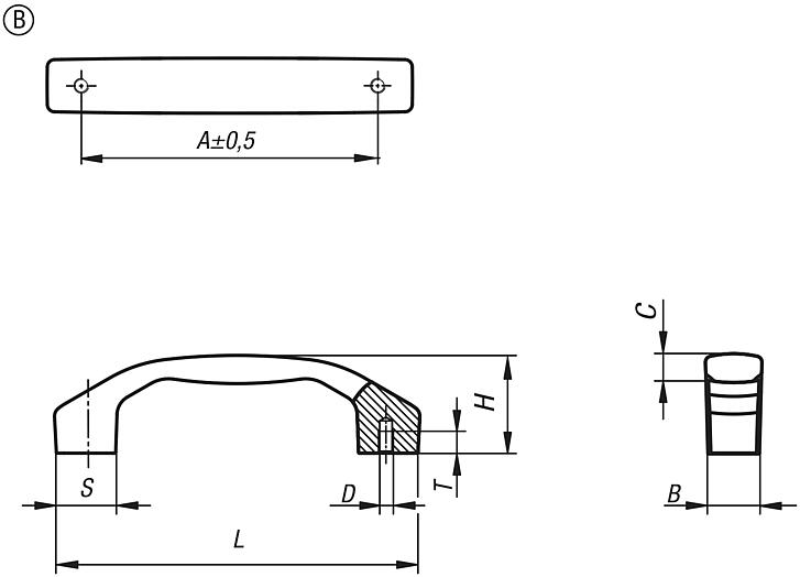 Empuñaduras curvas de aluminio, forma B