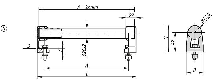 Empuñaduras de tubo de aluminio con punta de empuñadura de plástico, forma A