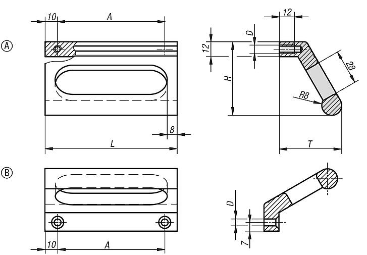 Empuñaduras de perfil de aluminio 