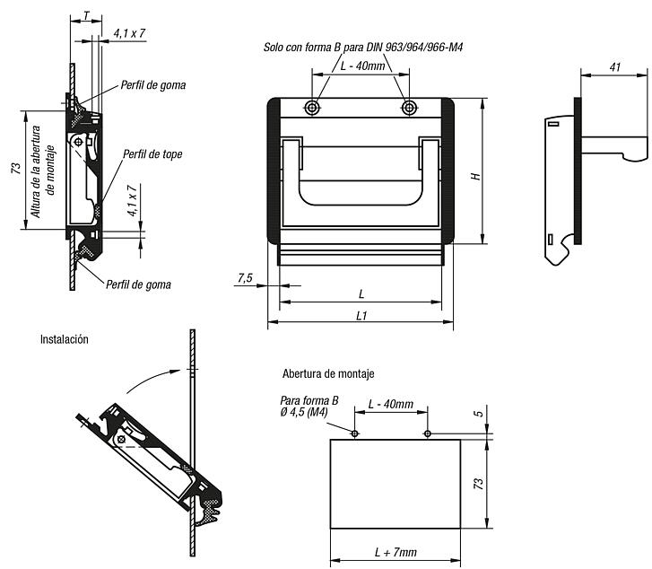 Empuñaduras huecas de aluminio abatibles, con fijación mediante 2 tornillos