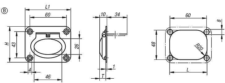 Empuñaduras huecas de acero inoxidable abatibles, cuadradas