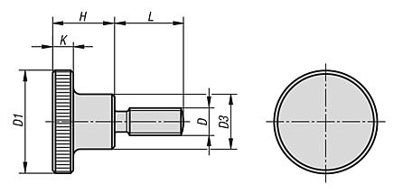 Tornillos moleteados elevados de acero y acero inoxidable DIN 464, pulgadas