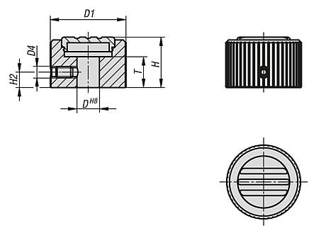 Botones moleteados de aluminio