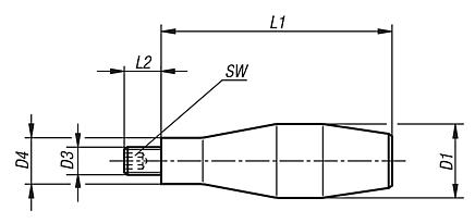 Empuñaduras bombeadas fijas, forma recta, similares a DIN 39