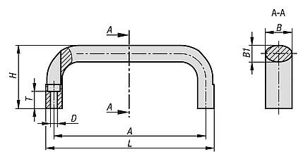 Empuñaduras curvas ovaladas de aluminio  con perforación exterior