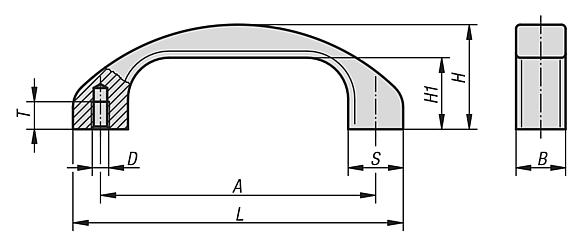 Empuñaduras curvas de aluminio, anodizado semibrillante, montaje por el dorso