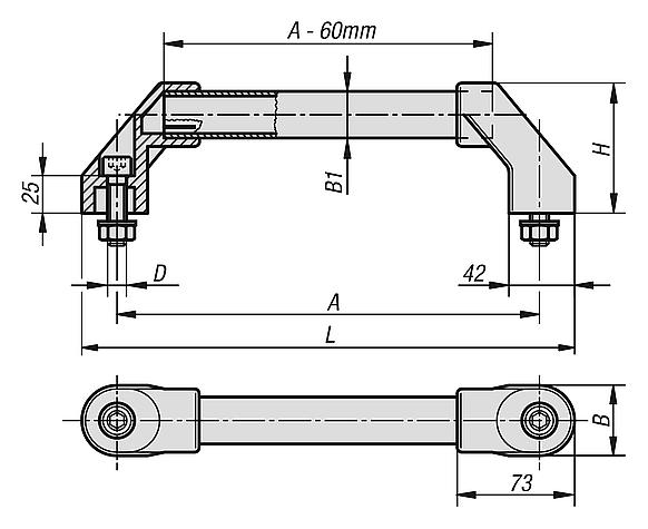 Empuñaduras de tubo de aluminio o acero inoxidable con punta de empuñadura de plástico e inclinación por los dos lados