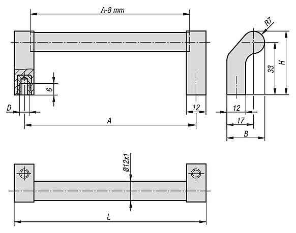 Empuñaduras de tubo de aluminio acodadas con punta de empuñadura de plástico