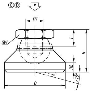 Base articulada, formas C y D, pulgadas