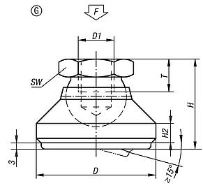 Base articulada, forma G, pulgadas