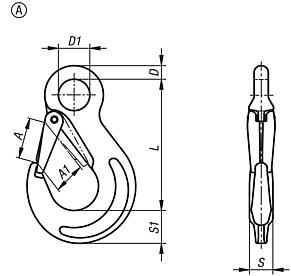 Gancho de carga con cabeza de ojal, Forma A, clase de calidad 10