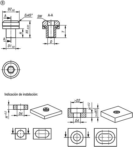 Tornillos de cabeza plana de acero con compensación de tolerancia para rodamiento con apoyo libre, con rosca interior