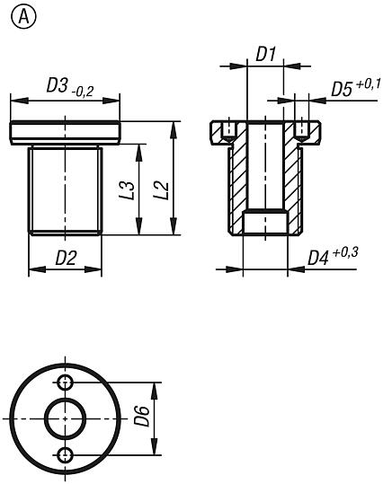 Casquillos receptores para perno portador esférico, acero inoxidable, plano, forma A