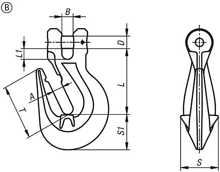 Gancho de acortamiento con cabeza de la horquilla, Forma B, clase de calidad 10