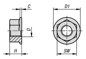 Tuercas hexagonales con brida DIN 6923 / EN 1661 ampliada