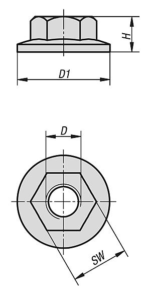 Tuercas hexagonales con brida