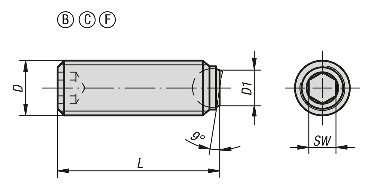 Tornillos de presión esféricos sin cabeza y con bola aplanada