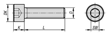 Tornillos de cabeza cilíndrica con hexágono interior rosca hasta la cabeza, DIN 912