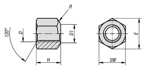 Tuercas hexagonales 1,5 D altas DIN 6330 ampliada