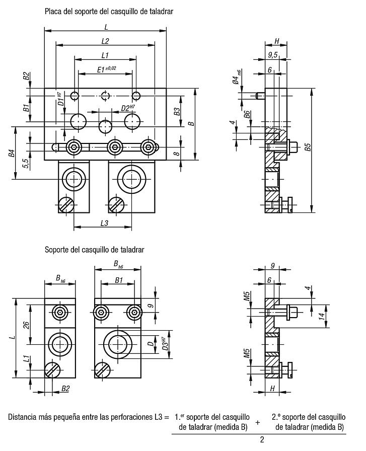 Placas del soporte del casquillo de taladrar para dispositivo de sujeción de taladrar para piezas cilíndricas