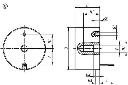 Imanes redondos (electroimanes permanentes), forma C