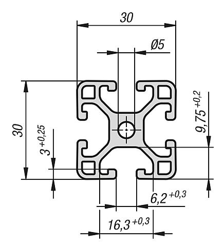 Perfiles de aluminio 30x30 ligeros Tipo I