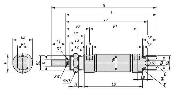 Cilindros redondos neumáticos DIN ISO 6432, de acción doble con pistón magnético