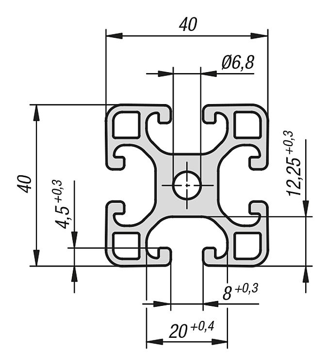 norelem - Perfiles de aluminio 40x40 ligeros Tipo I