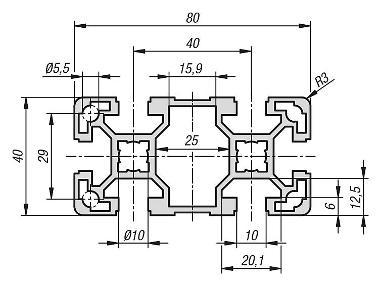 PERFIL ALUMINIO 40x40 LIGERO L 1000 mm