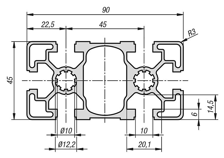 norelem - Perfiles de aluminio 40x40 ligeros Tipo I