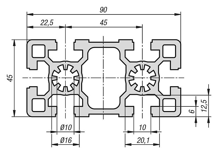 norelem - Perfiles de aluminio 40x40 ligeros Tipo B