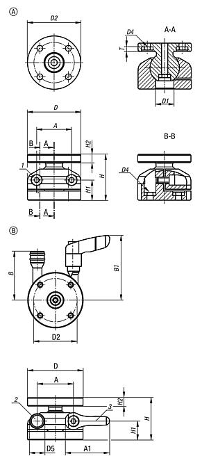 Vástagos articulados, ángulo de giro 30°, sujetables