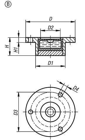 Niveles de burbuja circulares con casquillo para atornillar, forma B con brida de empotrada