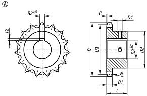 Piñones simples 3/8“ x 7/32“ DIN ISO 606, listos para montaje, forma A