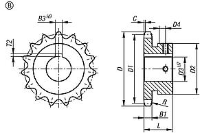 Piñones simples 5/8“ x 3/8“ DIN ISO 606, listos para montaje, forma B